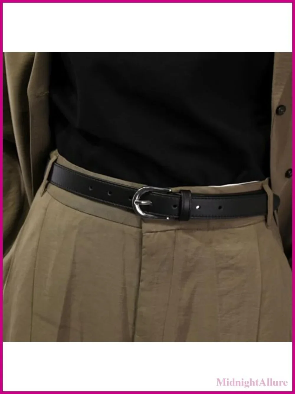 Italian Full-Grain Leather Belt Slim 1 Inch Polished Brass Buckle